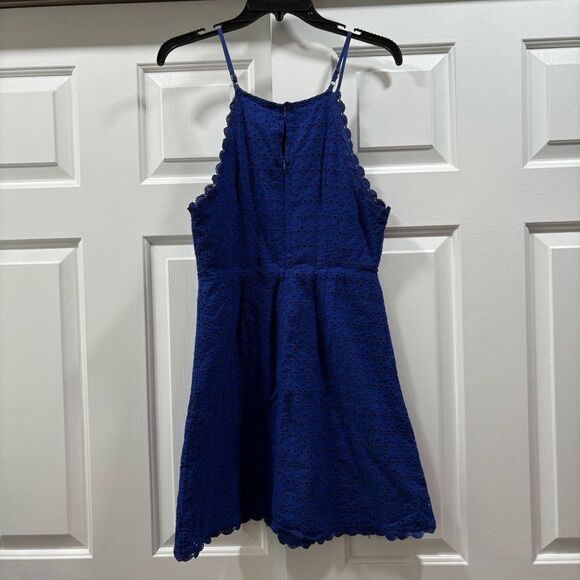 Lulus Let Your Heart Go Cobalt Blue Eyelet A-Line Mini Dress Size M - Picture 6 of 14